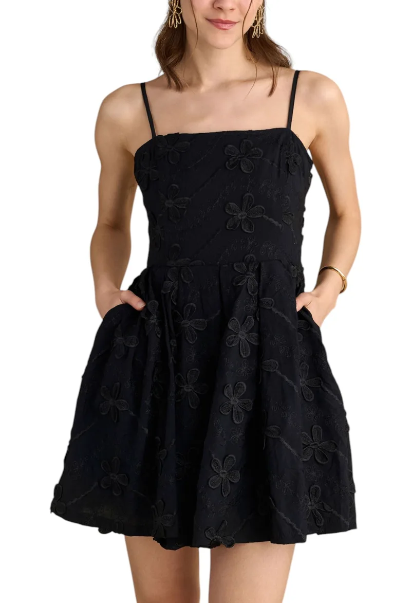 Φόρεμα Attrattivo Κοντό Με Ανάγλυφα Λουλούδια 9920498-BLACK Γυναικείο