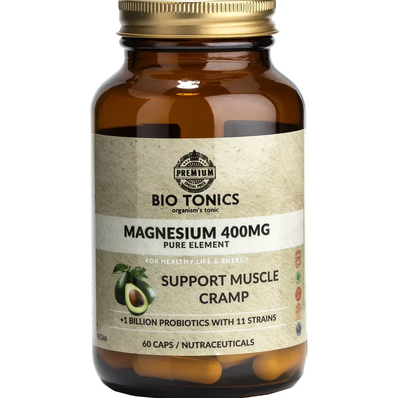 Bio Tonics Magnesium 400mg Συμπλήρωμα Διατροφής Μαγνησίου για την Αντιμετώπιση των Μυϊκών Κραμπών, Καλή Λειτουργία του Νευρικού & Μυοσκελετικού Συστήματος 60caps