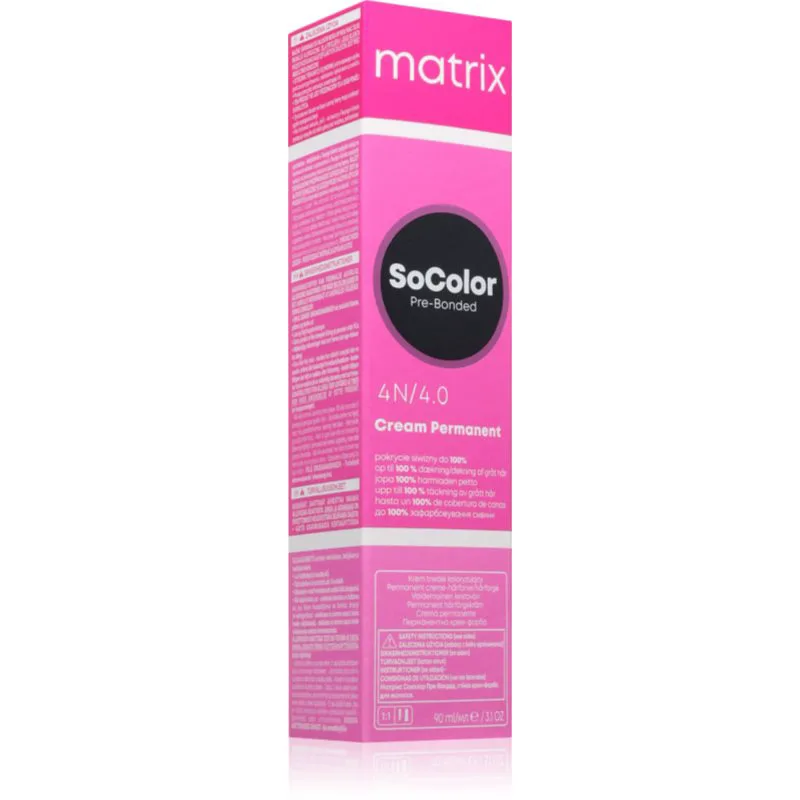 Matrix SoColor Pre-Bonded μόνιμη βαφή μαλλιών για κάλυψη των γκρίζων απόχρωση 4N 90 ml