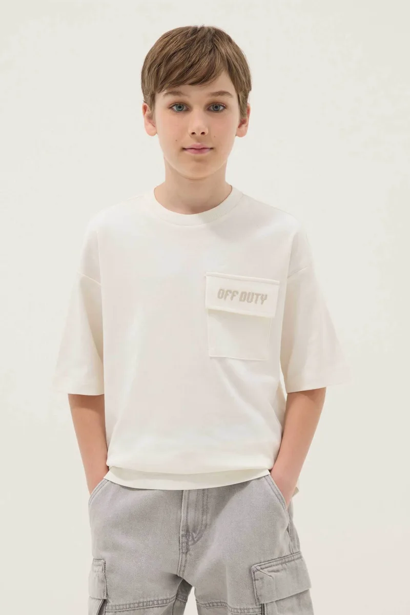 OVS παιδικό T-shirt με τσέπη και lettering - 002681316 Λευκό