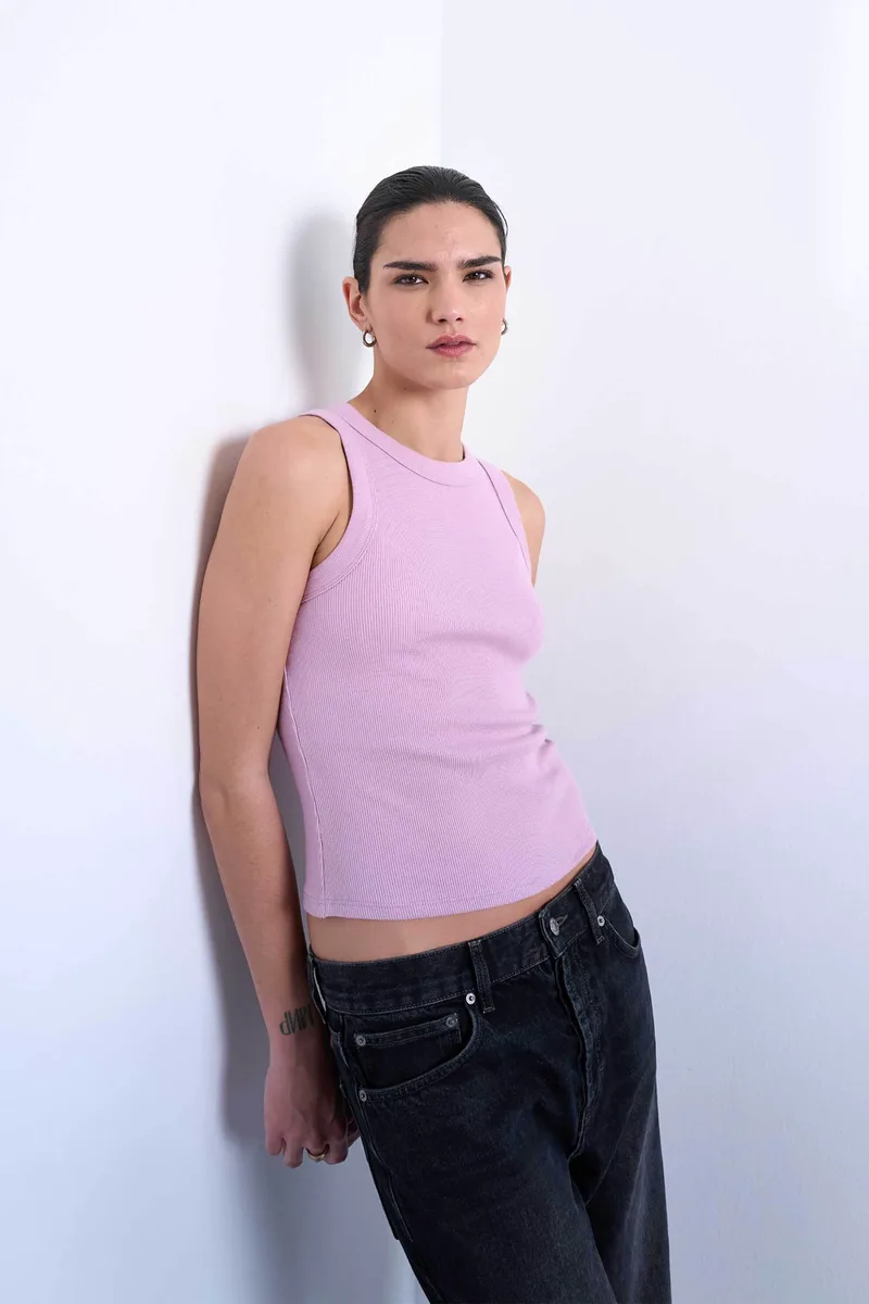 Topshop γυναικείο τοπ μονόχρωμο αμάνικο "Μary" - 31000872 Ροζ Pastel