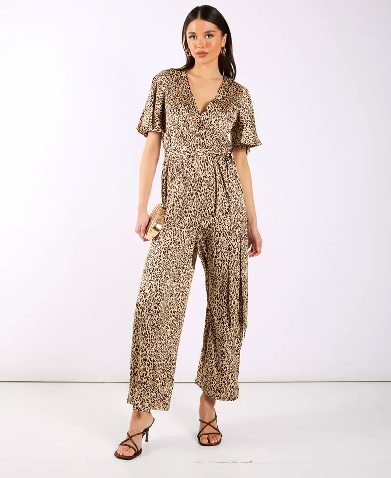 Leopard Printed Satin Jumpsuit | Clothing Size: 8