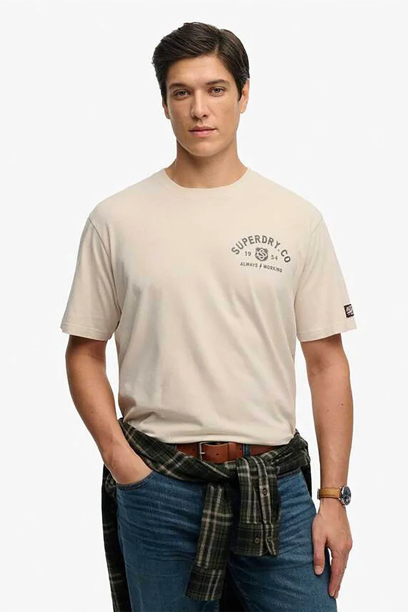 Superdry ανδρικό T-shirt με print Loose Fit "Heritage Biker" - M1012350A Εκρού