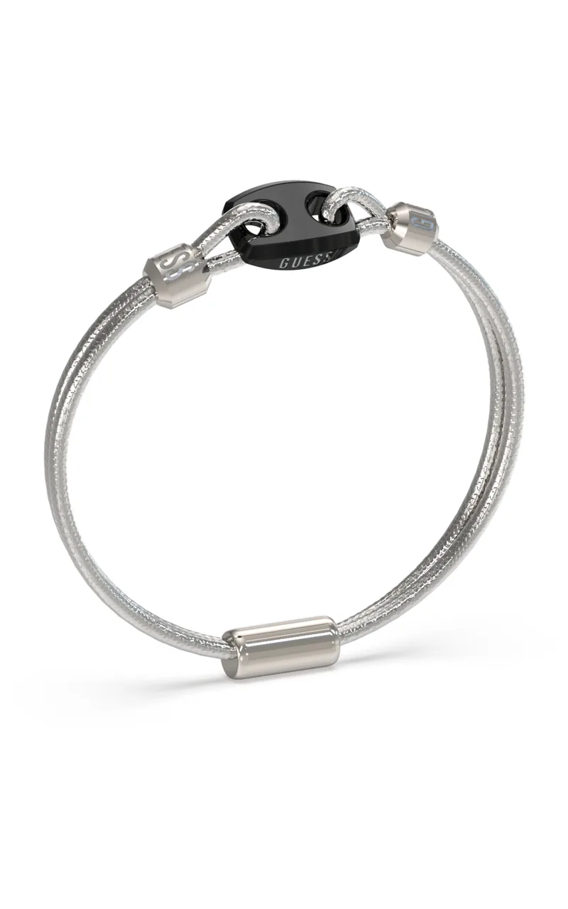 GUESS STEEL POSEIDON JUMB05041JWSTBKL Βραχιόλι Ασημένιο Με Μαύρο Σχέδιο Με Λογότυπο