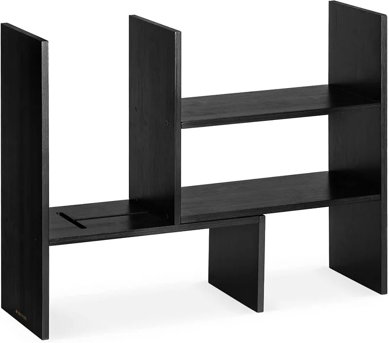 Navaris Desk Organizer Shelf Unit - Ρυθμιζόμενη Βάση Οργάνωσης Γραφείου από Μπαμπού / Ξύλινο Ράφι Κουζίνας - 51 x 40 x 15.5 cm - Black (54165.01)