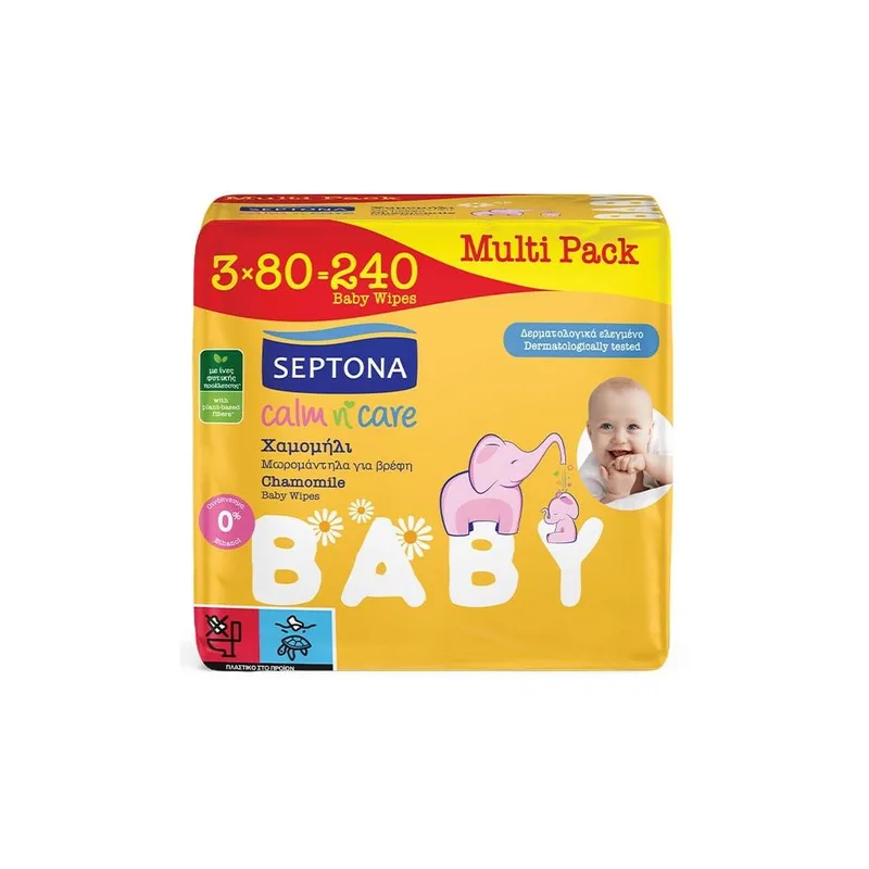 Μωρομάντηλα Septona Calm n Care Χαμομήλι 240τμχ (3*80τμχ)