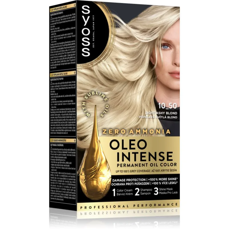 Syoss Oleo Intense μόνιμη βαφή μαλλιών με έλαιο απόχρωση 10-50 Light Ashy Blond 1 τμχ