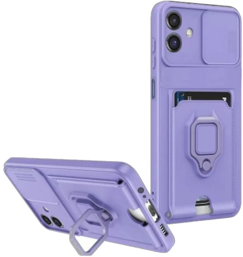 Θήκη Samsung Galaxy A06 Bodycell Multifunction με Λουράκι Λαιμού / Κάλυμμα Κάμερας / Ring Holder & Υποδοχή Κάρτας - Purple (5206015081491)