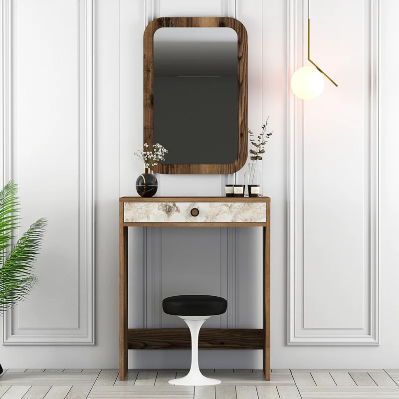 Τουαλέτα Κρεβατοκάμαρας (Μπουντουάρ) Lizbon Mirror - Walnut, White, Marble 845Hct5372 (70x40x84,7 cm)