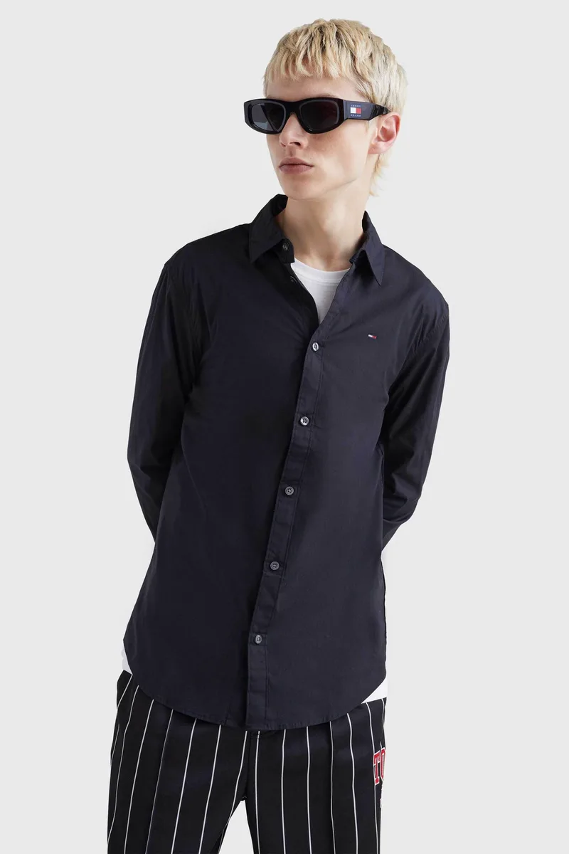 Tommy Jeans ανδρικό πουκάμισο stretch με κεντημένο λογότυπο Slim Fit - DM0DM04405 Μαύρο