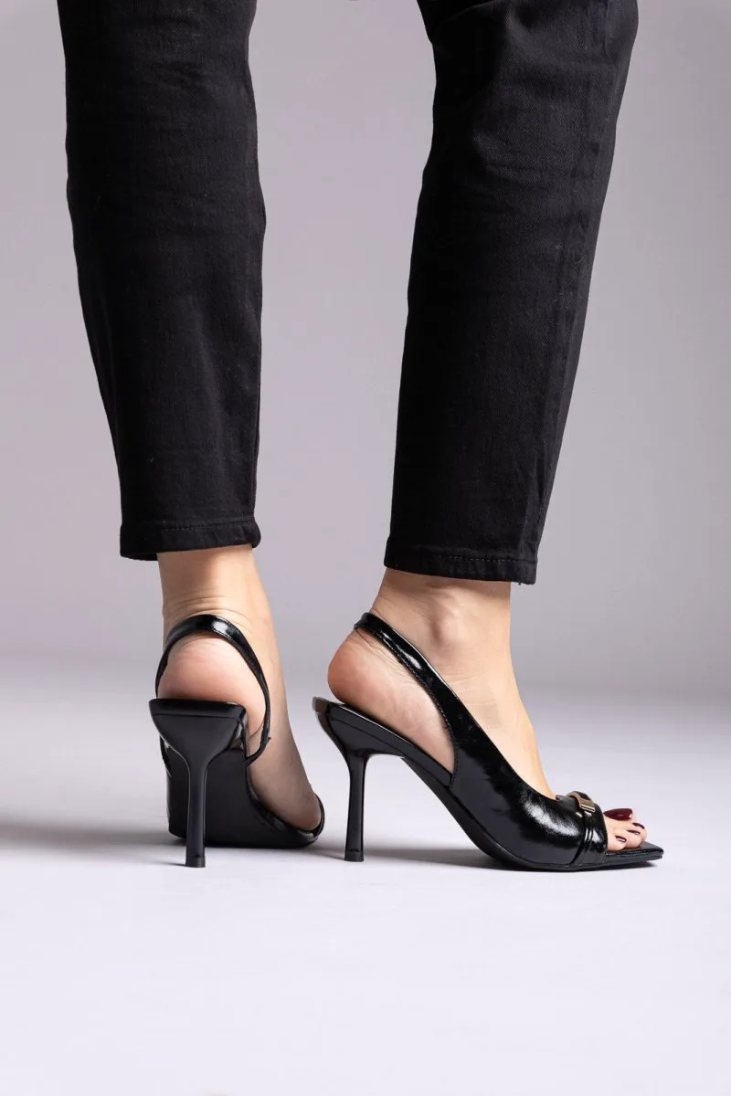 Ideal shoes Slingback Stiletto Sandals - 3291 - Black Matte