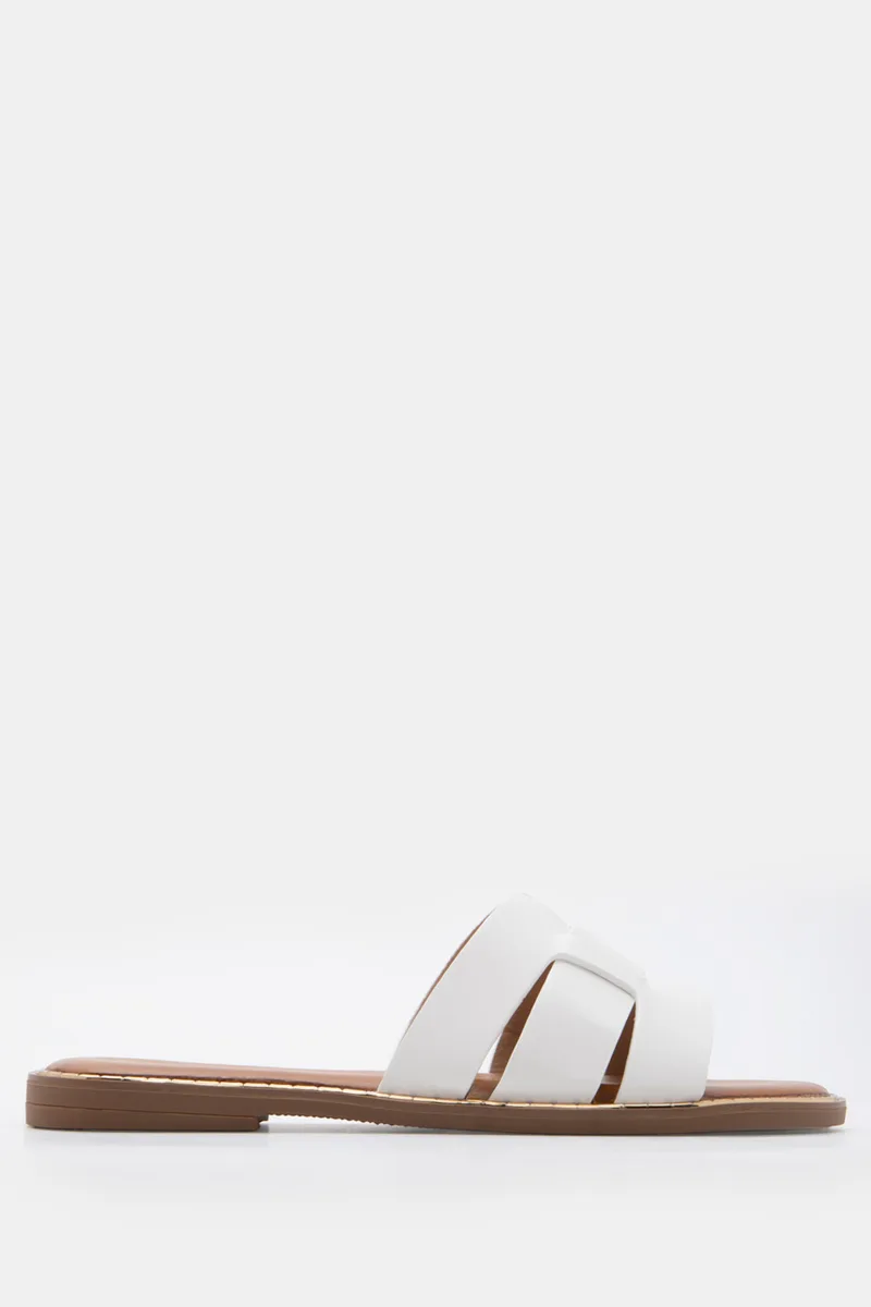 LUIGI DESIGN - Flat Σανδάλια με Ανοίγματα Στο Πλάι - Λευκό