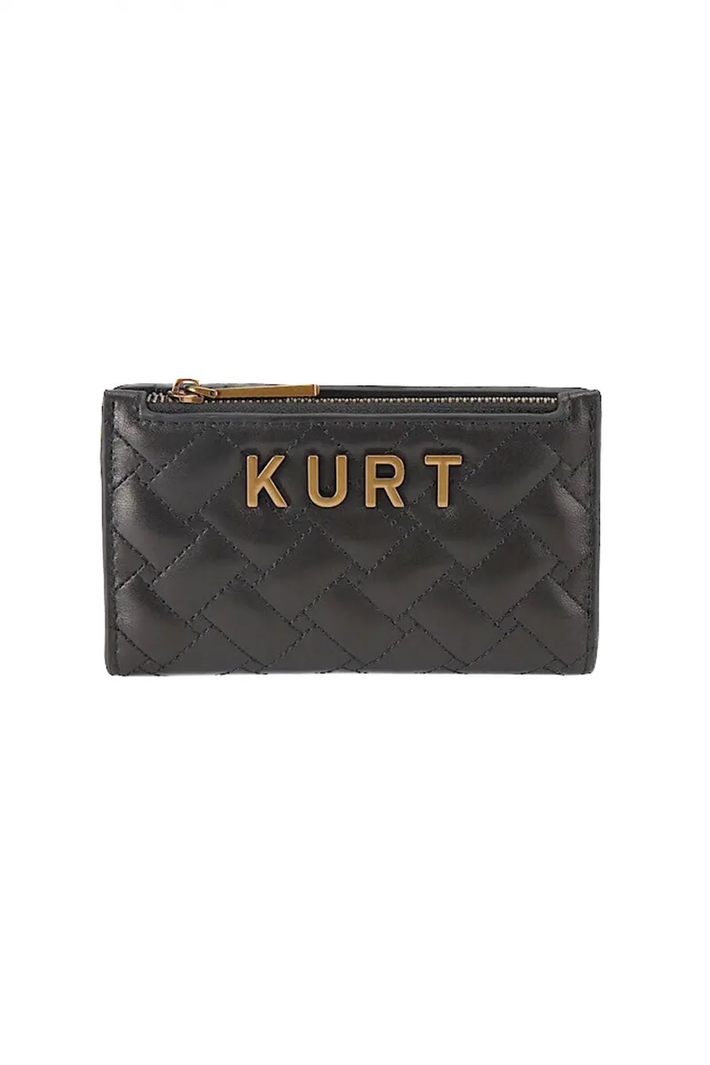 KURT GEIGER ΠΟΡΤΟΦΟΛΙ KENSINGTON BIFOLD W KURT KAΠΙΤΟΝΕ ΜΕΤΑΛΛΙΚΟ LOGO ΜΑΥΡΟ