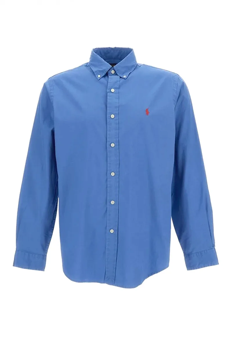 RALPH LAUREN ΠΟΥΚΑΜΙΣΟ BUTTON DOWN CUSTOM FIT FEATHER WEIGHT TWILL ΜΠΛΕ ΡΑΦ