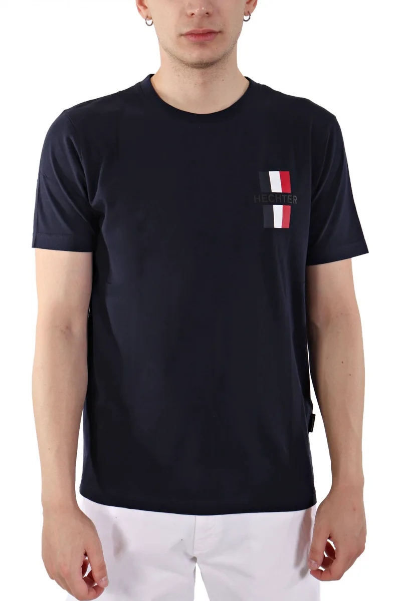 HECHTER T-SHIRT JERSEY LOGO ΑΝΑΓΛΥΦΟ ΜΙΚΡΟ ΜΠΛΕ ΣΚΟΥΡΟ