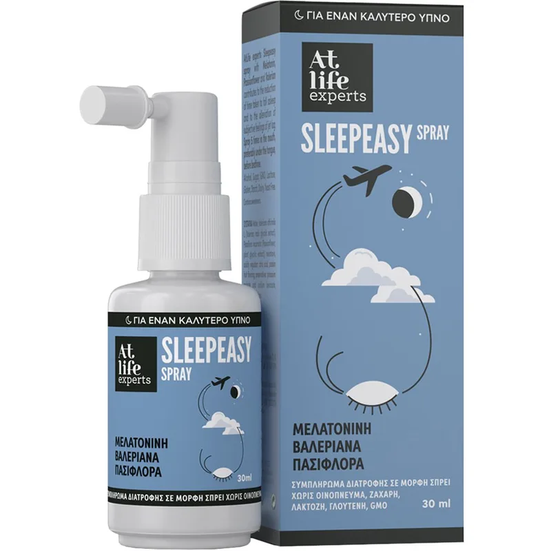 AtLife Experts Sleepeasy Spray Συμπλήρωμα Διατροφής Μελατονίνης σε Μορφή Σπρέι με Βαλεριάνα & Πασιφλόρα για Γρηγορότερο Ύπνο & Αντιμετώπιση του Jet Lag 30ml
