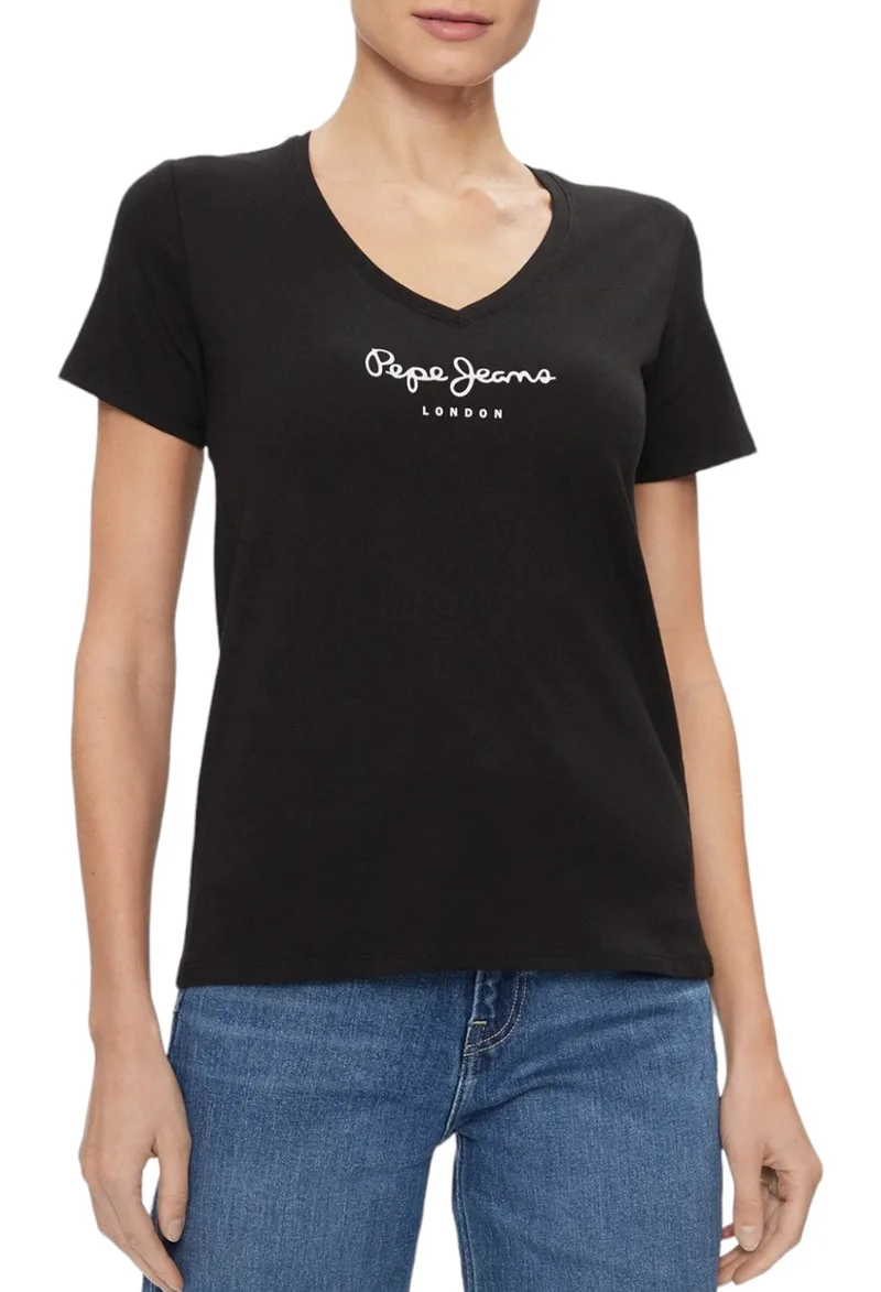 Μπλούζα Κοντομάνικη Pepe Jeans Drop 0 Wendy V Neck PL505482-999-BLACK Γυναικείο