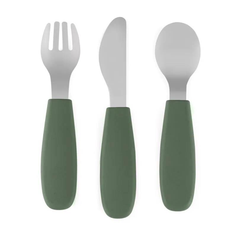 Petite&Mars Take&Match Stainless Steel Cutlery Set μαχαιροπίρουνο για παιδιά Misty Green 12m+ 3 τμχ