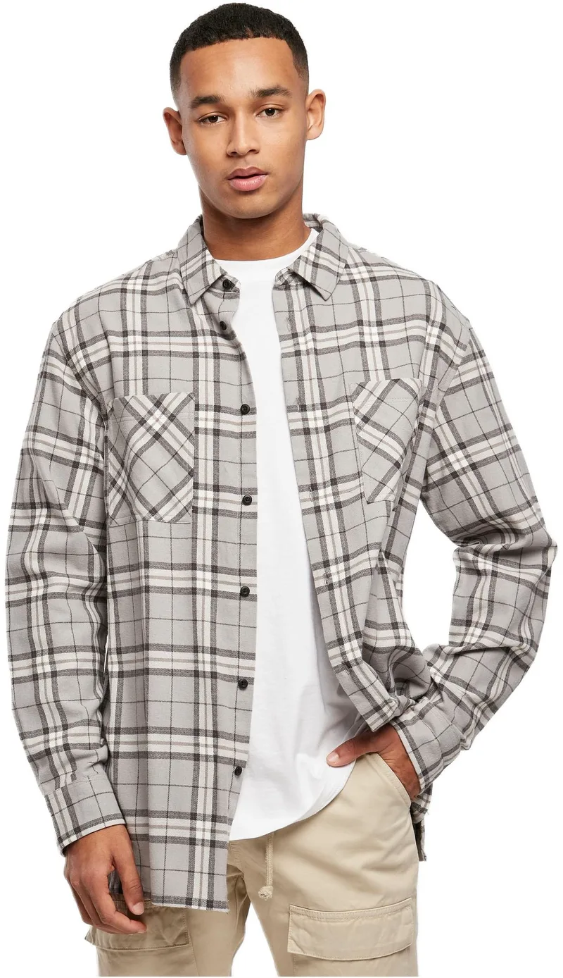 Long Oversized Grey Check Shirt Urban Classics TB5516-01239 grey/black