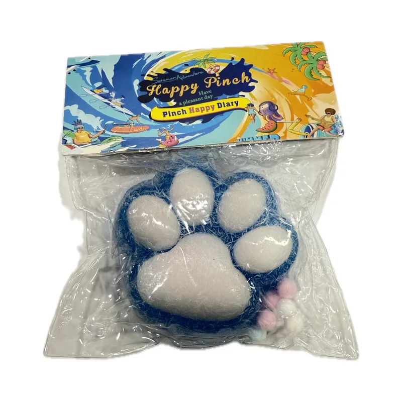 Antistress Pinch Squishy Taba Πατούσα με Pon Pon 10χ9cm Μπλε