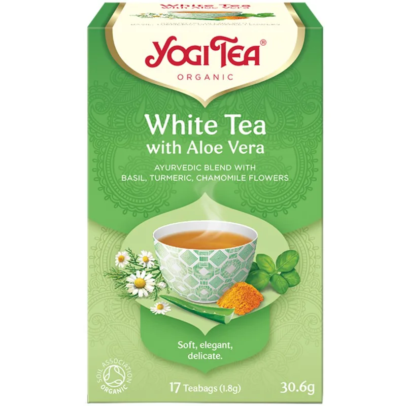 Yogi Tea White Tea Ρόφημα Βοτάνων με Πικάντικη Κουρκούμη & Αρωματική Μαργαρίτα για Απόλαυση με την Αλόη Βέρα 17 Teabags (17 Φακελάκια x 1,8g)