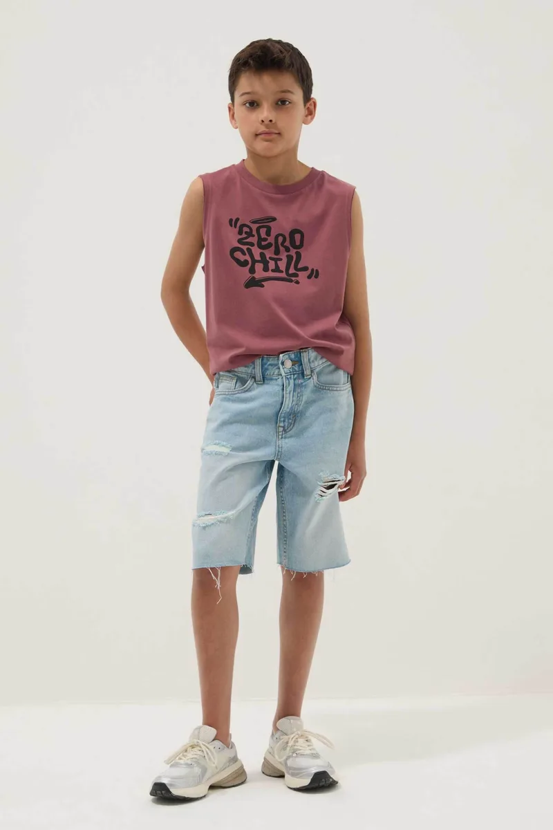 OVS παιδική denim βερμούδα πεντάτσεπη με φθαρμένη όψη Regular Fit - 002617357 Denim Blue Ανοιχτό
