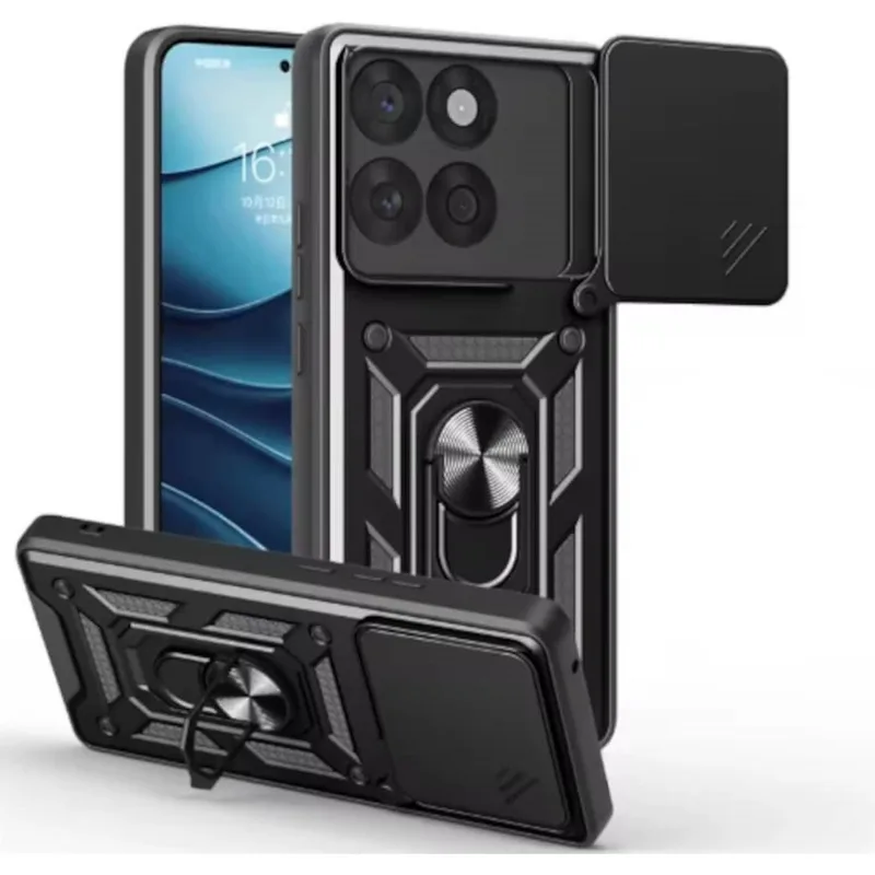 Θήκη Motorola Edge 70 Bodycell Armor Slide Ανθεκτική με Κάλυμμα για την Κάμερα & Μεταλλικό Ring Holder - Black (5206015085666)