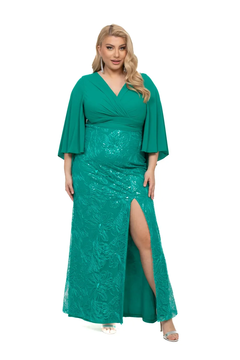 ΦΟΡΕΜΑ PLUS SIZE ΜΑΚΡΥ ΜΕ ΑΝΑΓΛΥΦΗ ΔΑΝΤΕΛΑ ΠΡΑΣΙΝΟ ΠΡΑΣΙΝΟ