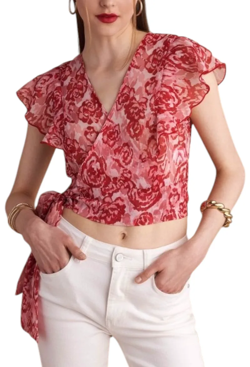 Top Attrattivo Cropped Φλοράλ Με Ζώνη 91155237-RED Γυναικείο