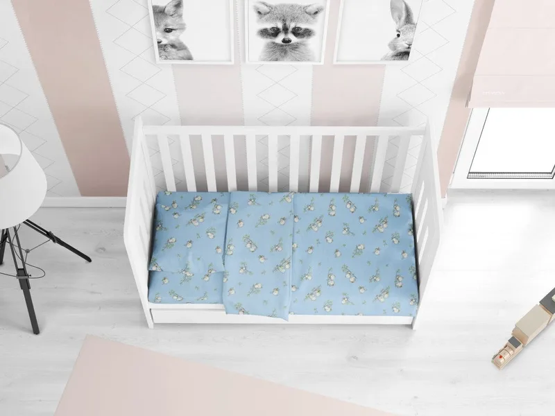 Σεντόνι Κούνιας Φανελένιο με Λάστιχο Dimcol Birds 14 Sky blue 70x140+15