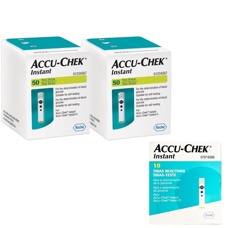 Σετ Accu-Chek Instant Test Strips Δοκιμαστικές Ταινίες Μέτρησης Σακχάρου 2x50 Τεμάχια & Δώρο 10 Τεμάχια