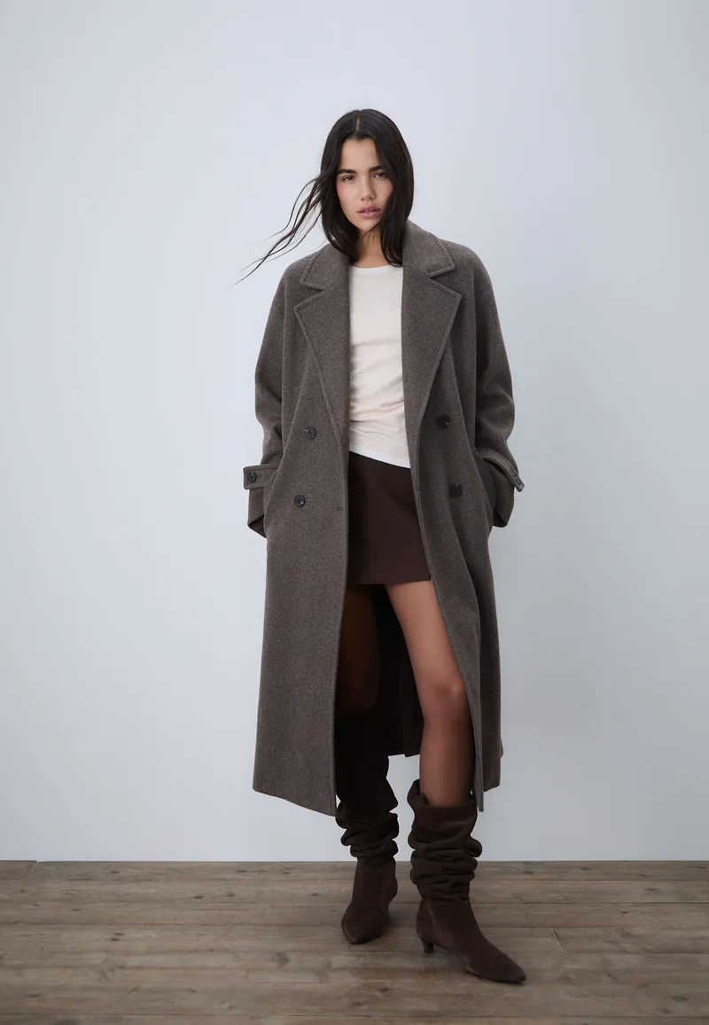 Stradivarius Μακρύ Παλτό Oversize Καφέ L