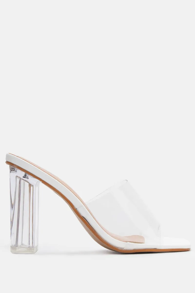 LUIGI DESIGN - Mules με Διάφανη Φάσα & Διάφανο Τακούνι - Λευκό