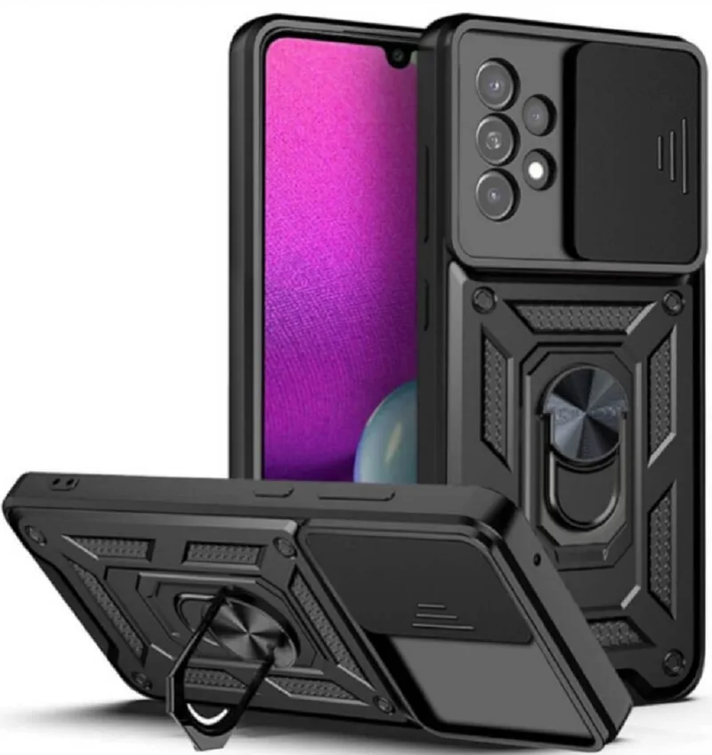 Bodycell Armor Slide - Ανθεκτική Θήκη Samsung Galaxy A73 5G με Κάλυμμα για την Κάμερα & Μεταλλικό Ring Holder - Black (5206015014413)
