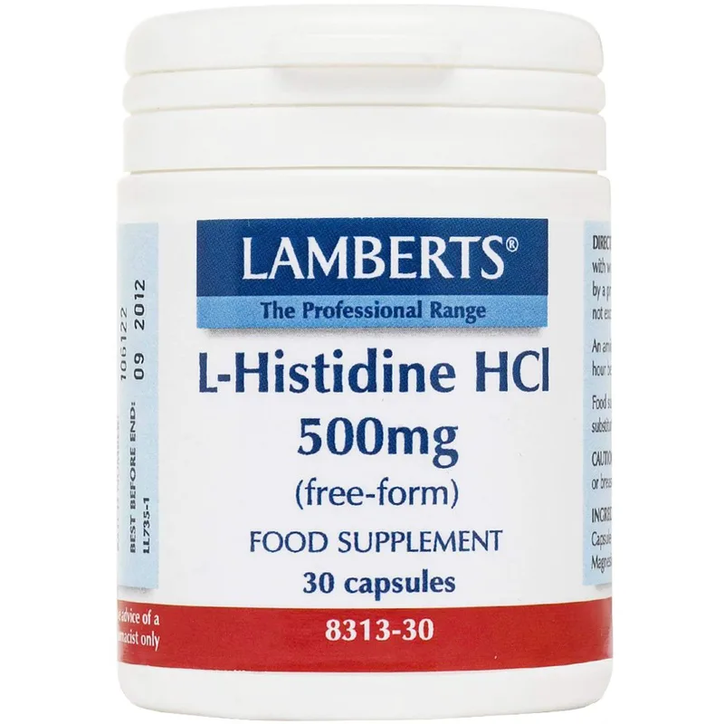 Lamberts L-Histidine HCI Συμπλήρωμα Διατροφής με Ιστιδίνη Ελεύθερης Μορφής για τη Φυσιολογική Λειτουργία του Νευρικού Συστήματος 500mg, 30caps