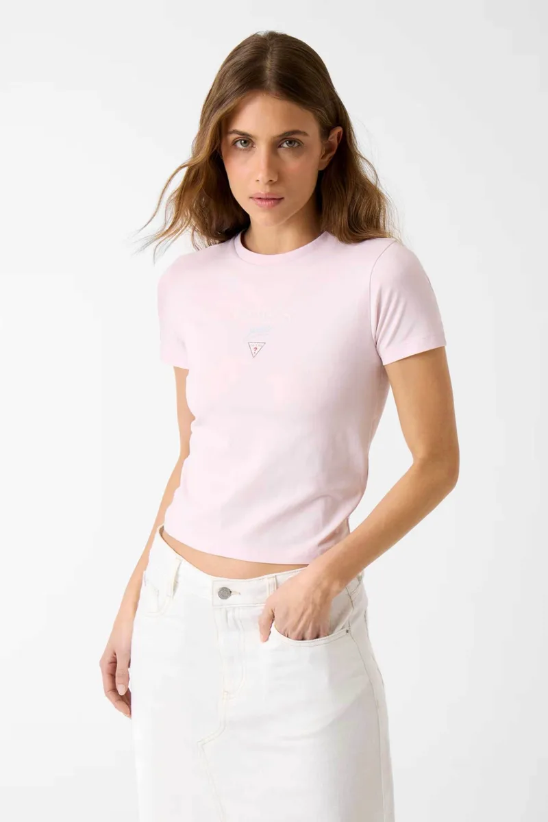 Guess γυναικείο T-shirt με λογότυπο Slim Fit - W6RI15J1314 Ροζ