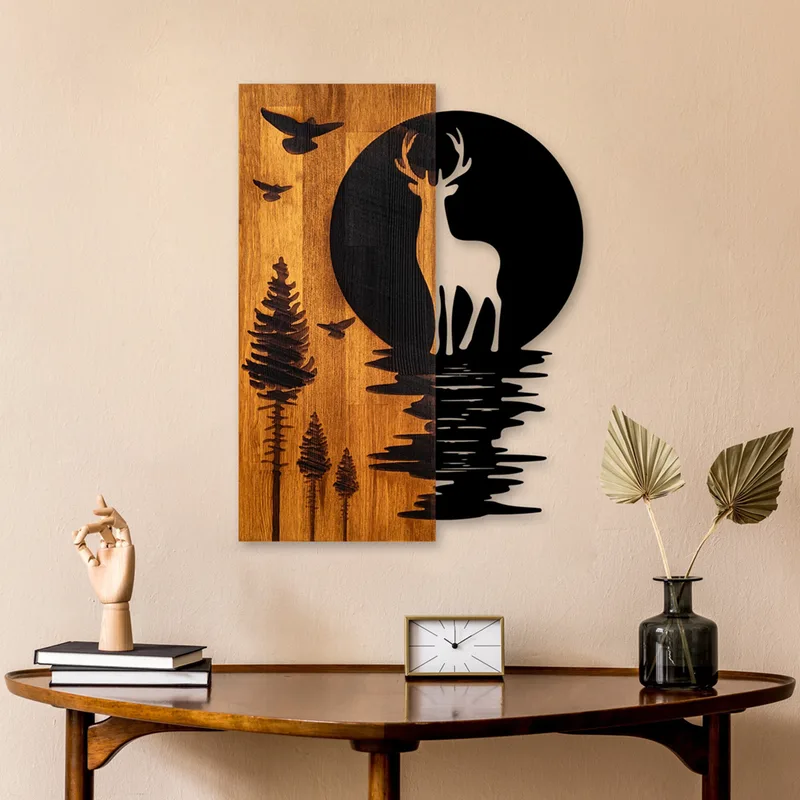 Ξύλινο Διακοσμητικό Τοίχου Deer And Moon 899Skl2675 43x58x3 cm