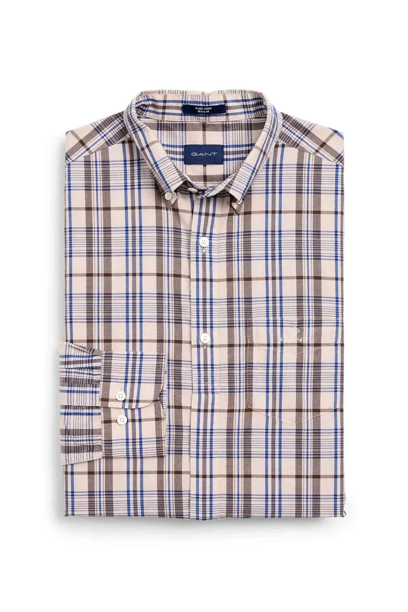 Gant ανδρικό πουκάμισο button down με καρό σχέδιο και απλικέ τσέπη με κεντημένο logo Regular Fit - 3019130 Μπεζ