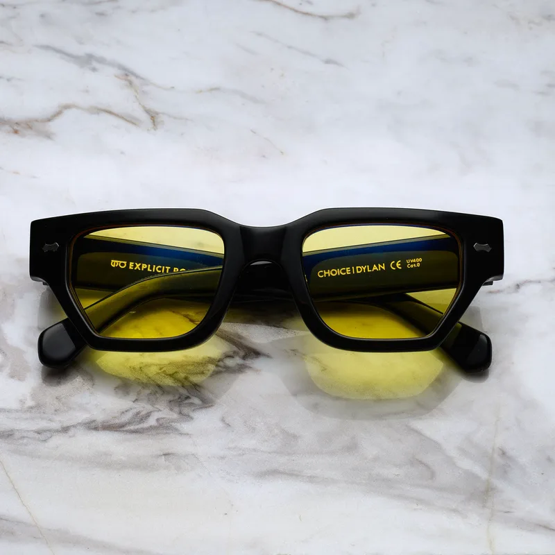 DYLAN Tinted Sunglasses | Black | Yellow Shades | Explicit Poets Sunglasses
