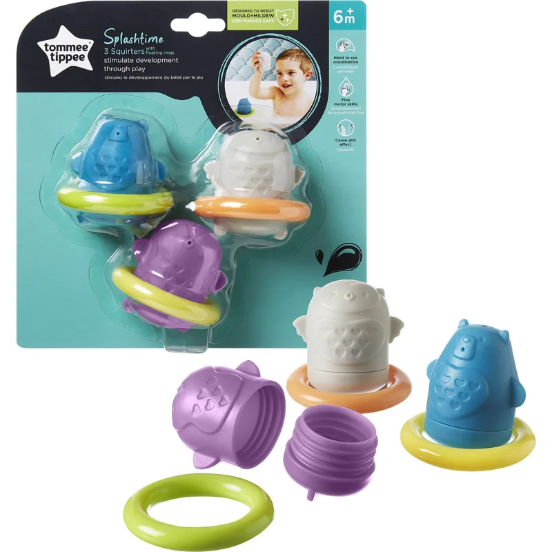 Tommee Tippee Splashtime 3 Squirters with Floating Rings Κωδ 491009 Παιχνίδια Μπάνιου που Επιπλέουν 6m+, 1 Τεμάχιο