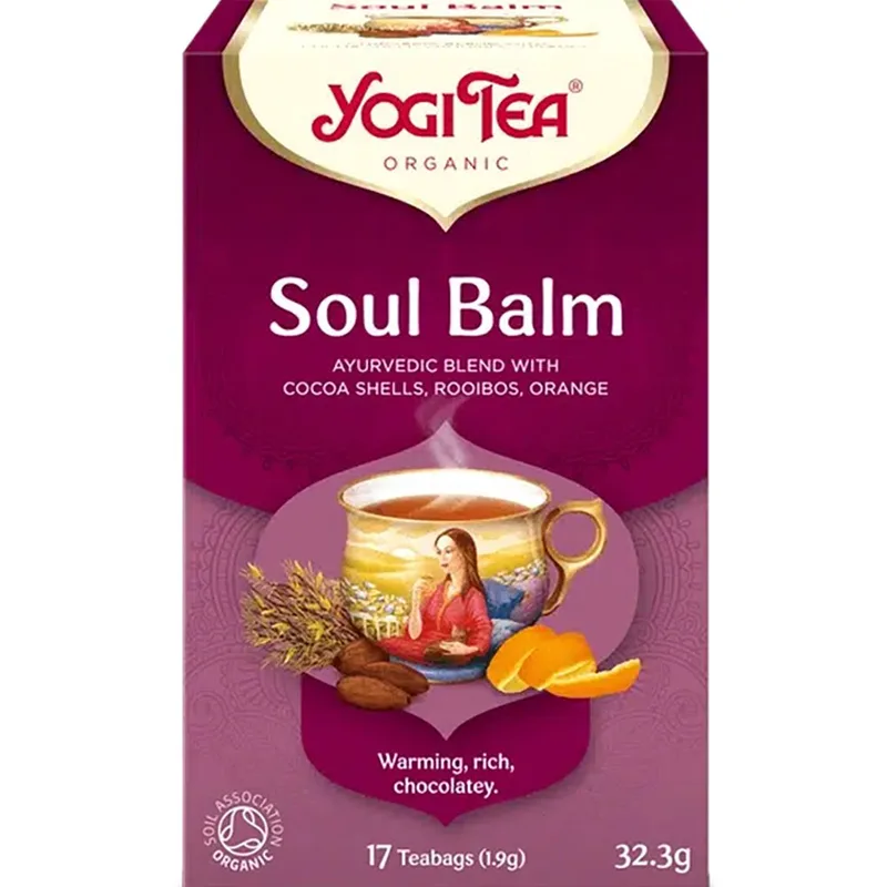 Yogi Tea Soul Balm Ρόφημα Βοτάνων με Σπόρους Κακάο, Τσάι Rooibos & Φλούδα Πορτοκαλιού για Ψυχική Ανάταση & Ξεκούραση 17 Teabags (17 Φακελάκια x 1,9g)