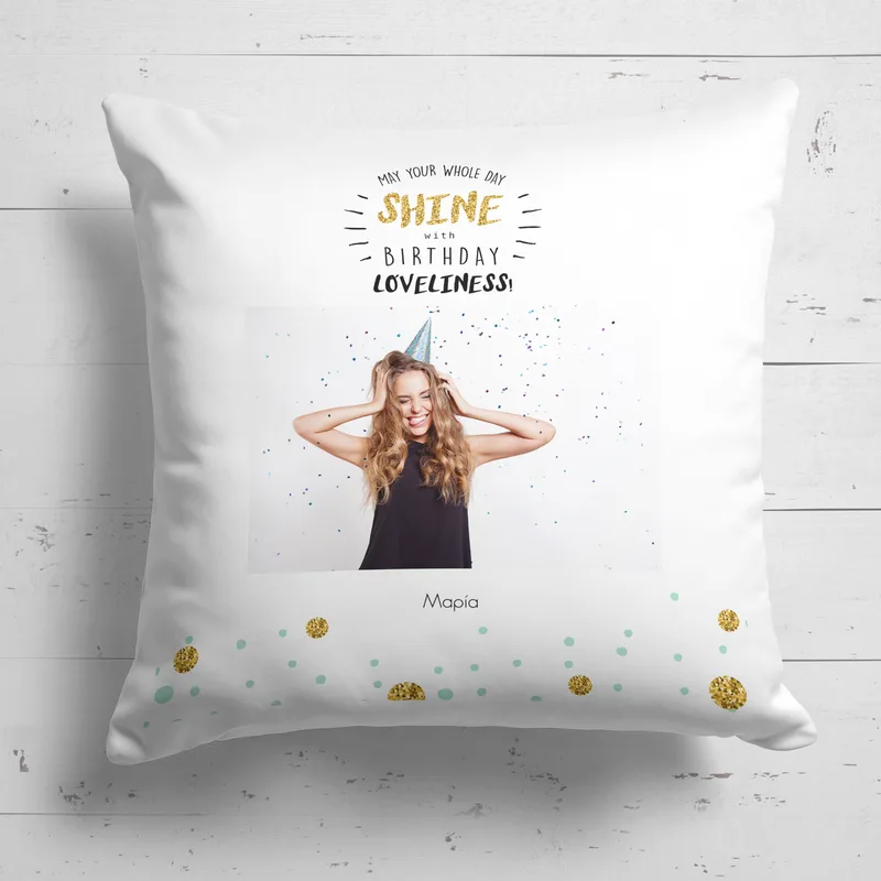 Shine with Birthday Loveliness - Μαξιλάρι Με Γέμιση - Λευκό - 25X25 - Τετράγωνο