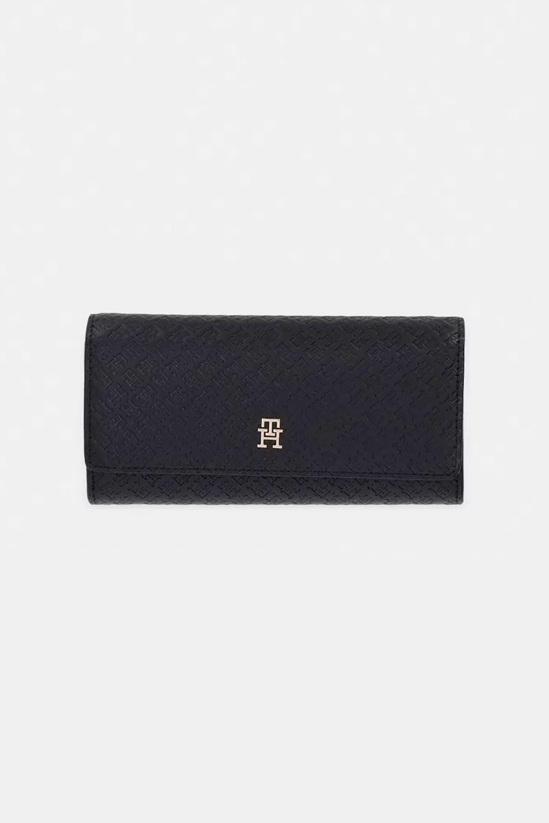 Tommy Hilfiger γυναικείο πορτοφόλι με μεταλλικό μονόγραμμα και ανάγλυφο σχέδιο - AW0AW18593 Μαύρο