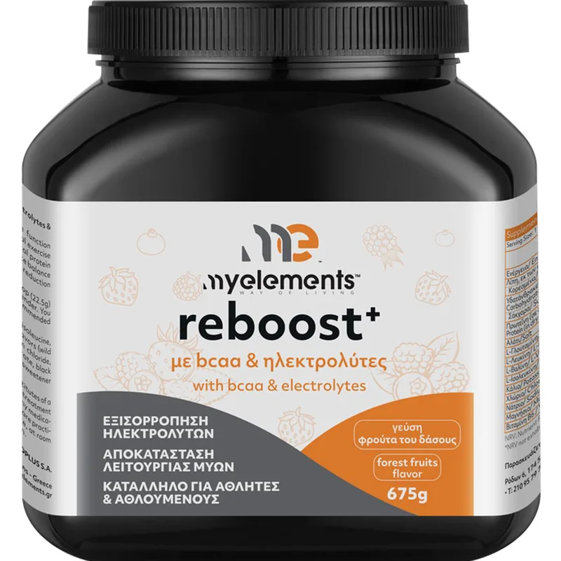My Elements Reboost+ with BCAA & Electrolytes Forest Fruit Συμπλήρωμα Διατροφής Αμινοξέων, Ηλεκτρολυτών Υδατανθράκων & Βιταμίνης Β για Μυϊκή Αποκατάσταση, Ενυδάτωση & Τόνωση με Γεύση Φρούτα του Δάσους 675g