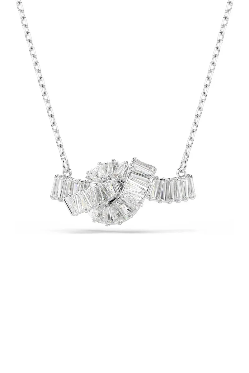 Swarovski γυναικείο μενταγιόν κοπή baguette, κόμπος, λευκό, επιμετάλλωση ροδίου "Matrix" - 5728553