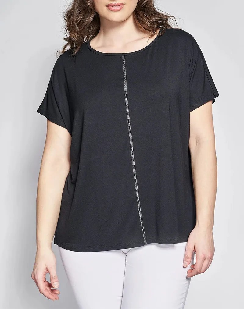 PARABITA Μπλούζα από Bamboo με Κεντρική Ραφή 012610100224-002 Black