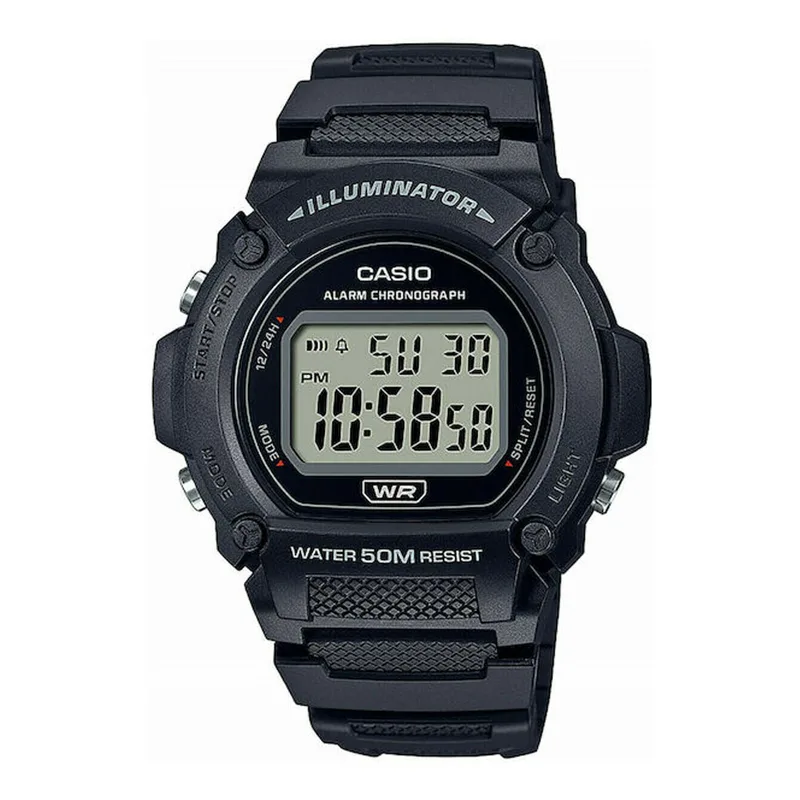 CASIO Collection Chronograph Black Rubber Strap W-219H-1AVEF