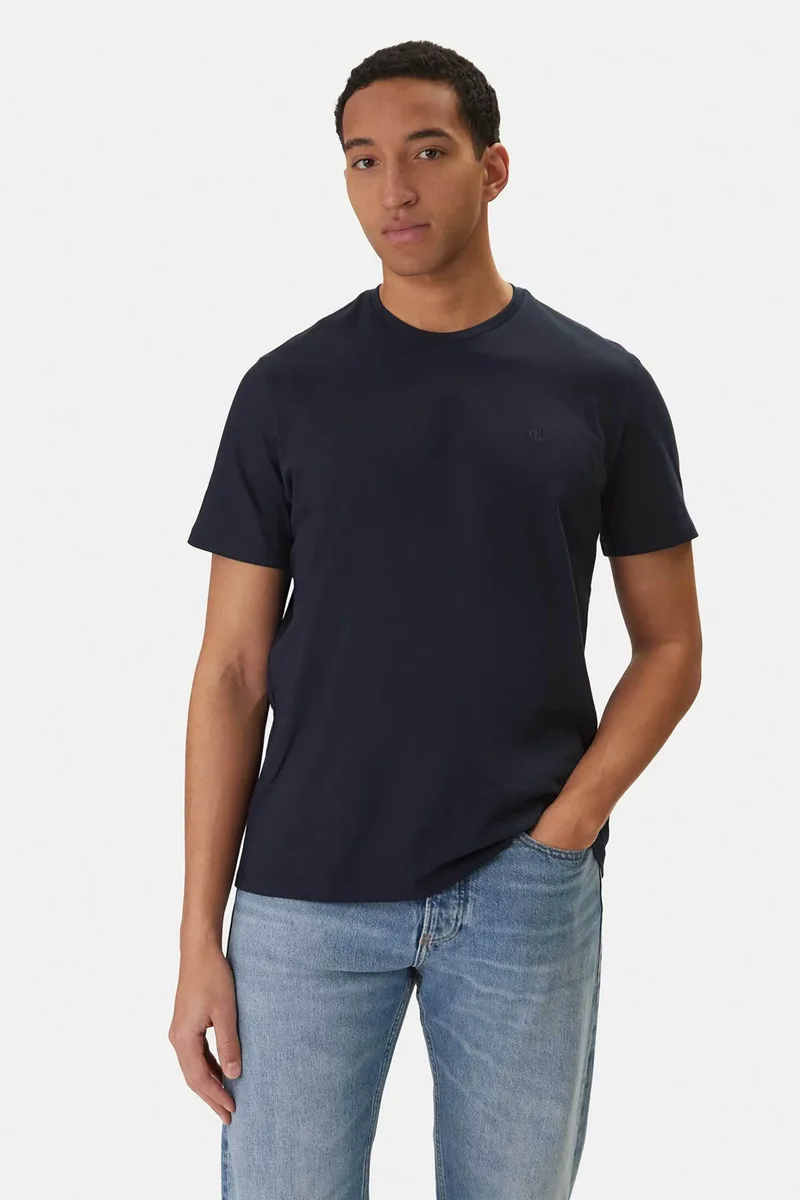 Calvin Klein Jeans ανδρικό T-shirt μονόχρωμο με λογότυπο Regular Fit - LV04RD254G Σκούρο Μπλε