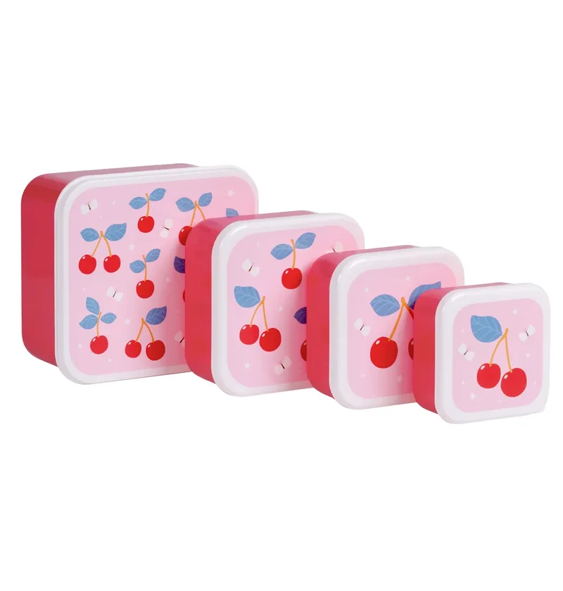 A little lovely company: Σετ 4 δοχεία φαγητού Lunch &amp; Snack Box -Cherries