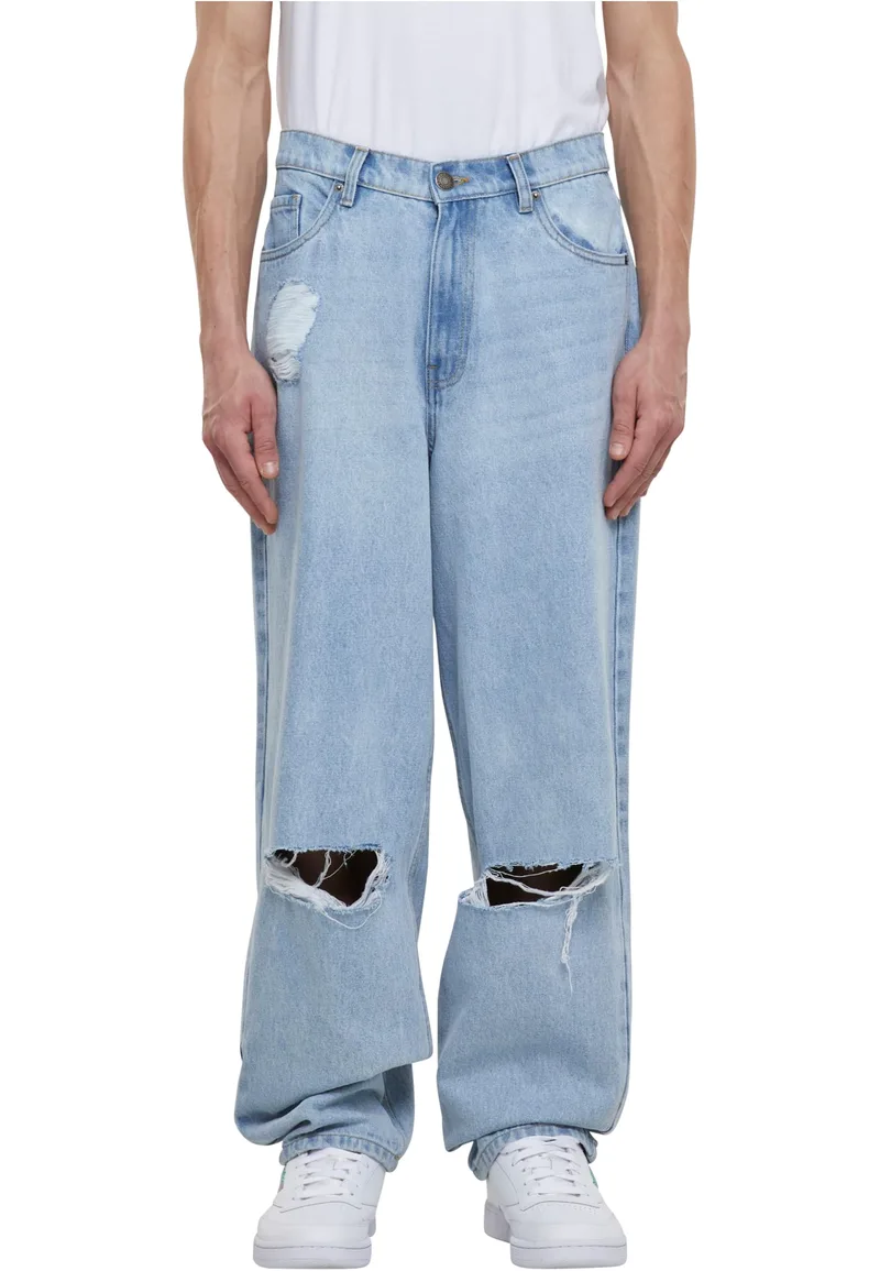 Heavy Ounce Knee Cut Baggy Fit Jeans Urban Classics TB6682-12689 New Light Blue Washed